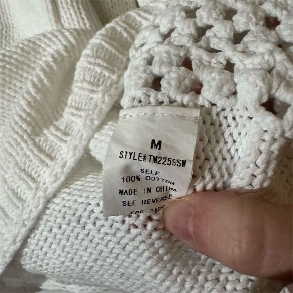 Dragonfly White Knit Crochet Pullover Sweater Boho Festival Oversized Boxy Top M - Picture 7 of 8